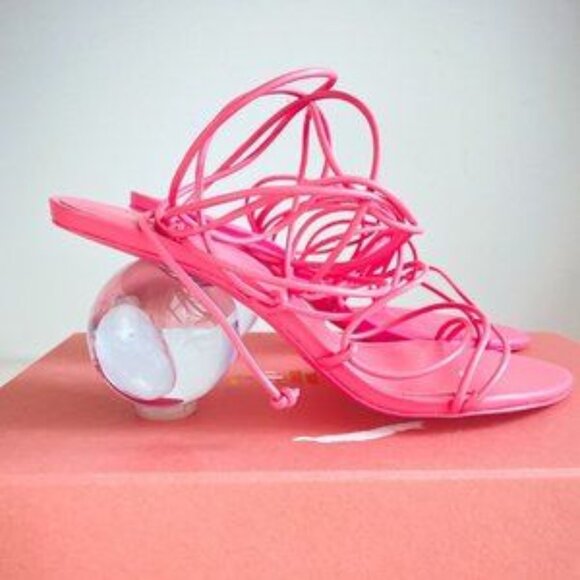 Cult Gaia Su Ball Pink Ankle Wrap Ball Heel Sandals 37 EUC - Picture 2 of 3